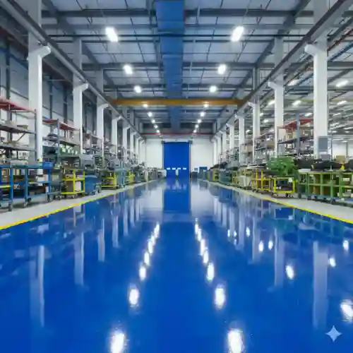 Industria Electronica y aeroespacial en Puebla con un piso ESD vinílico disipativo color azul, instalado por Grupo Orvi